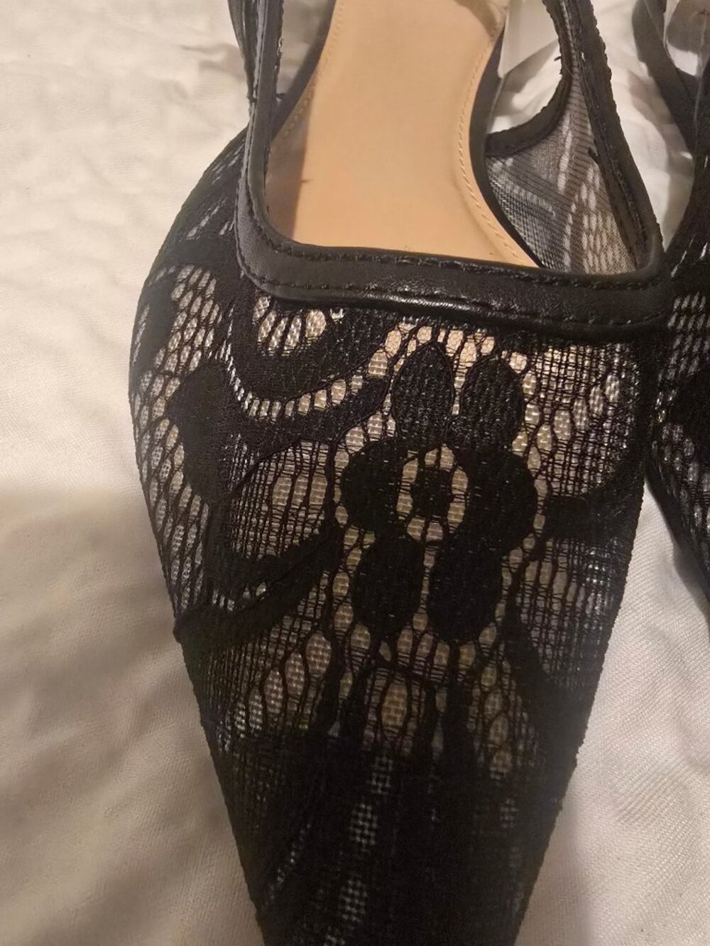 Women's London Lace Sling Back Bow Flats - a New Day™ Black 8: Cushioned Insole, - Picture 3 of 7